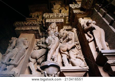 Interior Of Hindu And Jain Temples In Khajuraho. Madhya Pradesh, India.