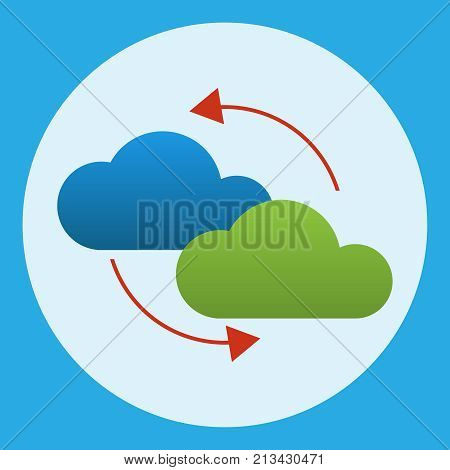 Two colored clouds around which two arrows demonstrate the process of information exchange. Vector illustration.