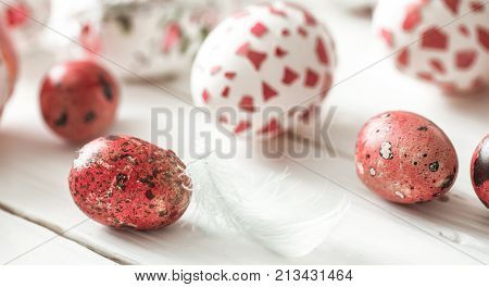 Easter Eggs On A Light Wood Background,