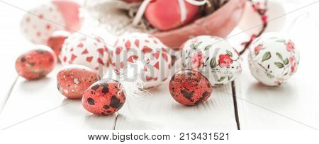 Easter Eggs On A Light Wood Background,