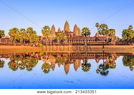 Angkor Wat Cambodia. View from across the lake.