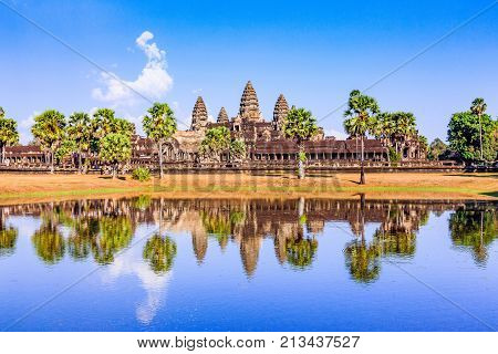 Angkor Wat Cambodia. View from across the lake.