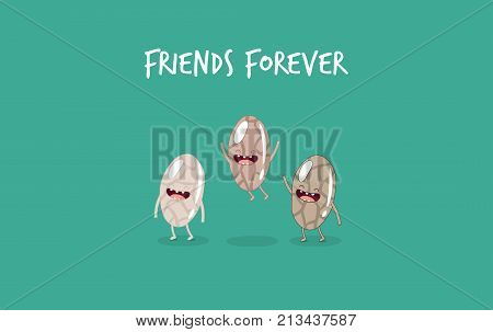 Vegan protein funny set of vector chatacters. Healsy food. vagalife
