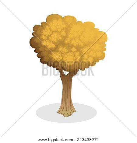 Lush autumn tree with yellow leaves. On a white background. Vector illustration.
