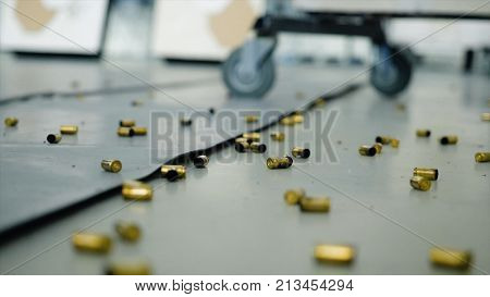 Huge number of shell casings from bullets lying on the floor in the room. Terrible shooting indoors after which there was a lot of shell casings from bullets.
