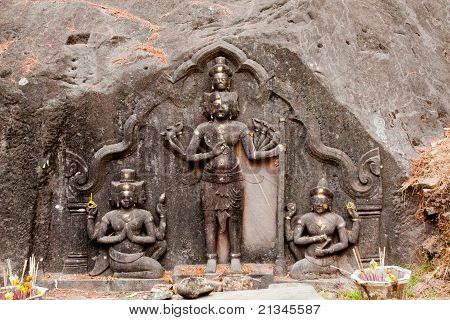 trimurati or the hindu trinity, wat phou, champasak