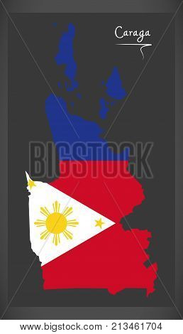 Caraga Map Of The Philippines With Philippine National Flag Illustration