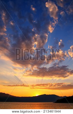 Sunrise Over Peljesac Peninsula And Peljeski Strait, Korcula, Croatia.