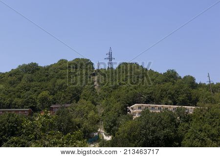 Dederkoy, Tuapse district, Krasnodar region, Russia - 6 July 2013: Power line in the village Dederkoy of Tuapse district