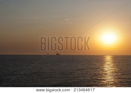Sunset over the sea near Tuapse in the Krasnodar region, Russia
