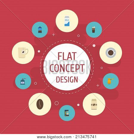 Flat Icons Ibrik, Latte, Saucer And Other Vector Elements