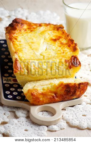 Cheese cake achma traditional Georgian pie . style rustic. selective focus