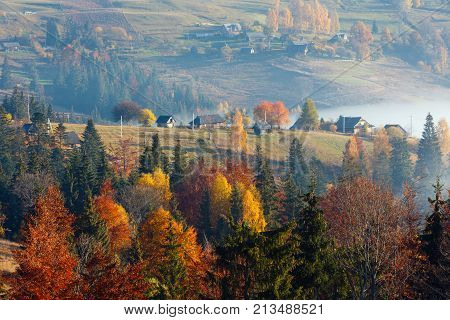 Autumn Carpathian Village, Ukraine.