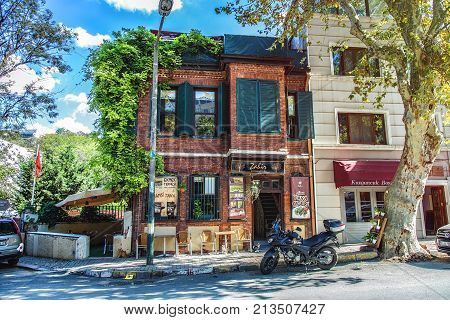 ISTANBUL TURKEY: Traditional old brick house with cafe in Kuzguncuk in Uskudar district on October 10 2017