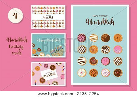 Hanukkah dougnut , Jewish holiday symbol. sweet traditional bake. vector illustration greeting card