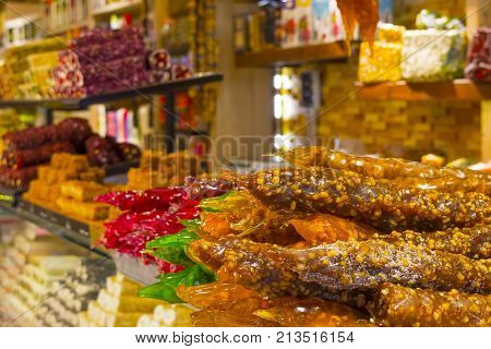 Traditional turkish sweets churchchel detailed - Kemer Turkey.