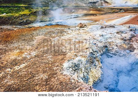 Fumarole Field In Namafjall, Iceland.
