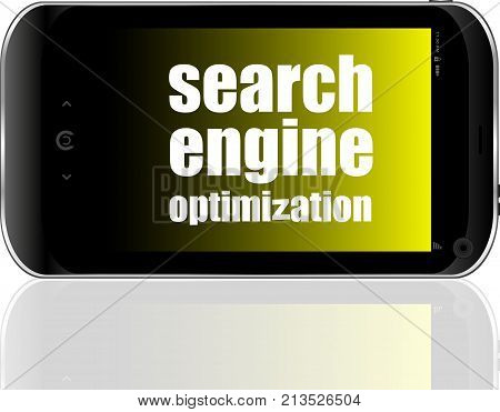 Search Engine Optimization Text. Information Concept . Detailed Modern Smartphone