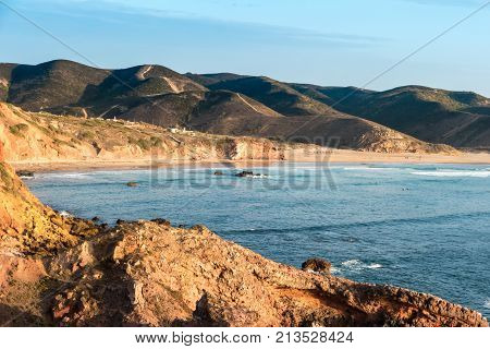 Beach with rocks in Praia do Amado in Algarve Portugal