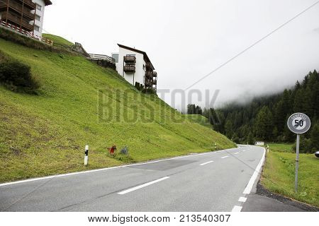 Villages Of Tschlin And Ramosch At Beside Road And Street For Go To Samnaun At Graubunden Region In