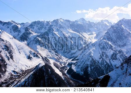 Wonderful mountain landscape of Kyrgyzstan  (snow, highland, peak)