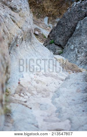 Stone stariway in the castle of Afyon in Turkey