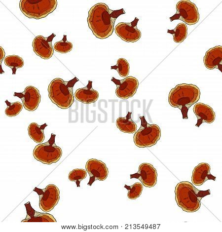 Hand drawn reishi mushroom seamless pattern, vector illustration