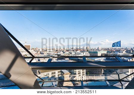View Of Berlin Through Glass Of Reichstag Dome