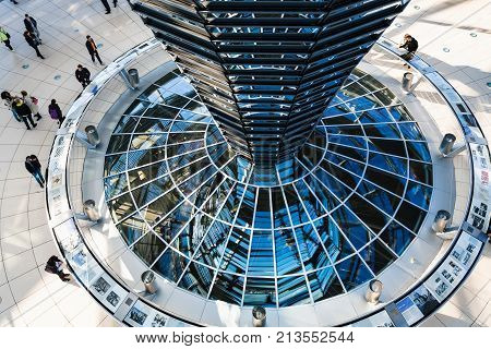 People Inside Of Reichstag Dome In Berlin