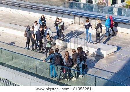 Young Visitors In Reichstag Building In Berlin