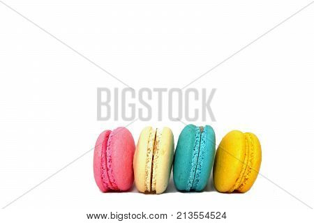 Macaroons for four color,pink,white,blue,yellow isolated on white background and copy space