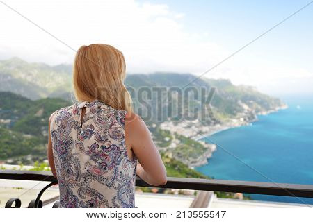 Woman In Ravelo At Amalfi Coast In Southern Italy