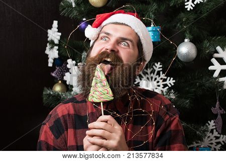New Year Guy Lick Candy Or Sweet.
