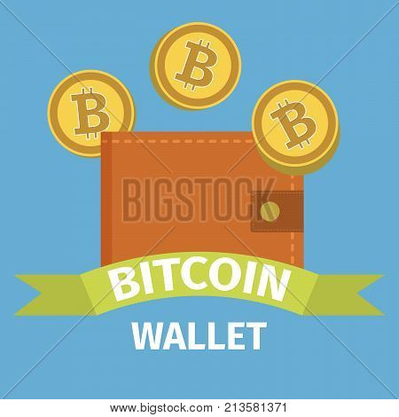 Bitcoin wallet concept on blue background, vector illustration