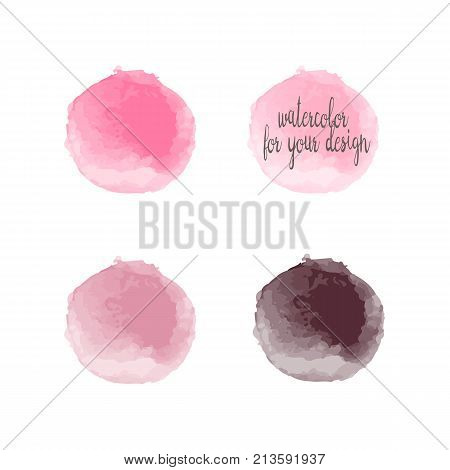 Set of watercolor shapes. Watercolors blobs. Set of colorful watercolor hand painted circle isolated on white. Illustration for artistic design. Round vector stains, blobs of different color