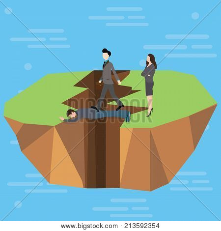 Leadership bridge business success concept as a leader businessman with stretched arms creating a path and helping hand to succeed as a financial team strong support illustration elements.