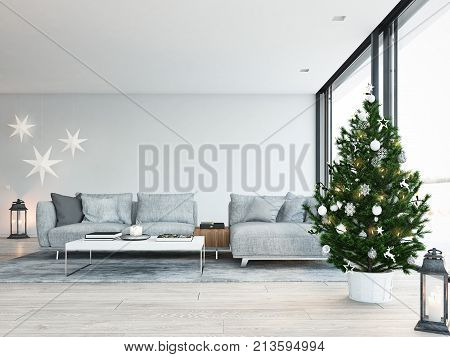 living room in modern loft apartment. 3d rendering