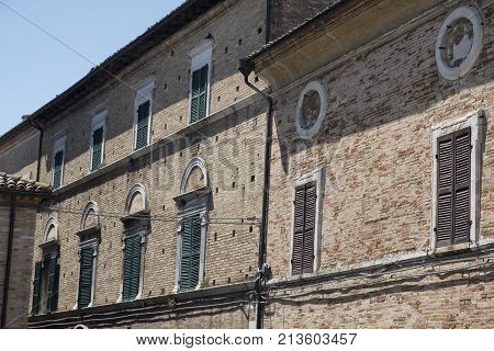 Recanati (Macerata Marches Italy): typical buildings of the historic town. Facade of old palace