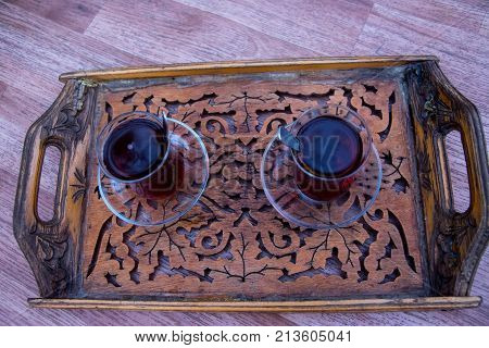Drinking turkish tea after the long work day