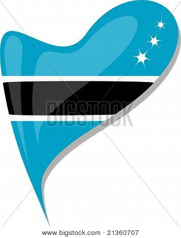 Botswana v srdci. Ikona státní vlajka Botswany. Vektor