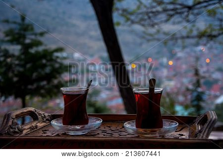 Drinking turkish tea after the long work day