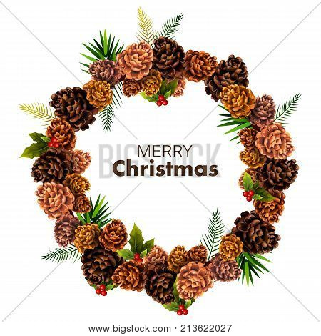 easy to edit vector illustration of beautiful wreath decoration for Happy New Year and Merry Christmas greeting