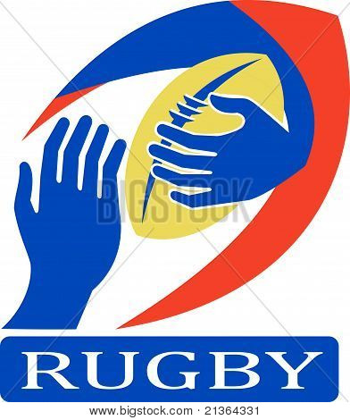 Rugby míč s ruka drží