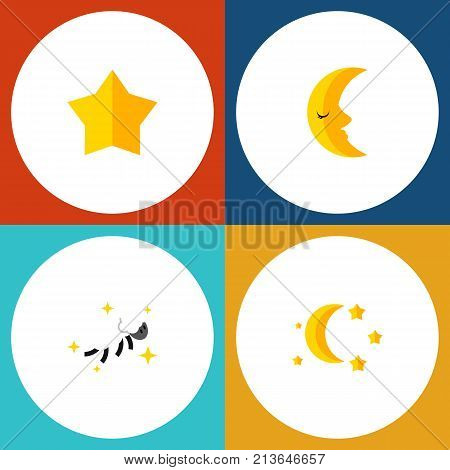 Flat Icon Night Set Of Starlet, Bedtime, Night And Other Vector Objects
