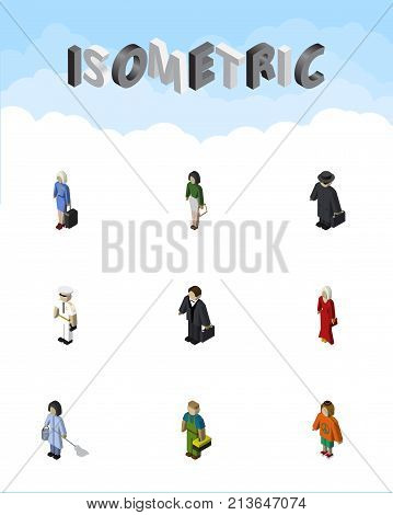 Isometric Person Set Of Seaman, Pedagogue, Lady And Other Vector Objects