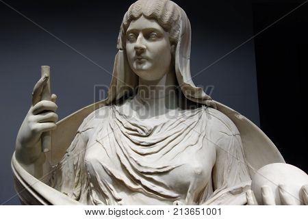 ROME ITALY - NOVEMBER 5 2017: ancient Roman marble statue of an idealized woman displayed in the Palazzo Massimo alle Terme National Roman Museum