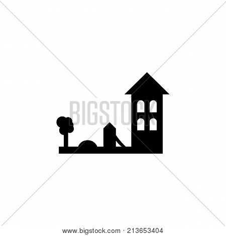 Kindergarten preschool building icon on white background