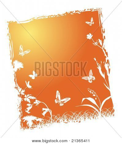 illustratie met vlinders en bloemen onder felle zon