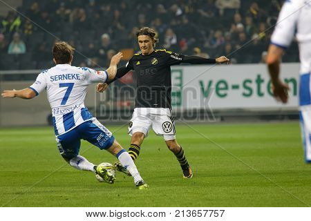 Solna Sweden - Oct 30 2017: Soccer Player Tobias Hysen (ifk Goteborg) Dribble The Ball October 30 20