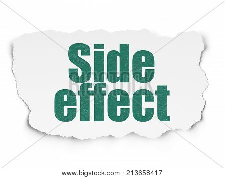Medicine concept: Painted green text Side Effect on Torn Paper background with  Tag Cloud